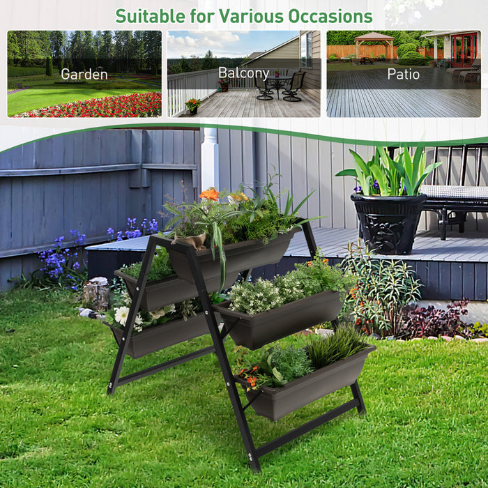 Support De Fleurs D’echelle, Rack A Plantes Avec Pots De Fleurs, Etagere A Fleurs Avec 5 Pots, Charge Maximale 25 Kg, Cadre Robuste En Fer, Ideal Pour Balcon, Jardin, 91 X 65 X 79 Cm