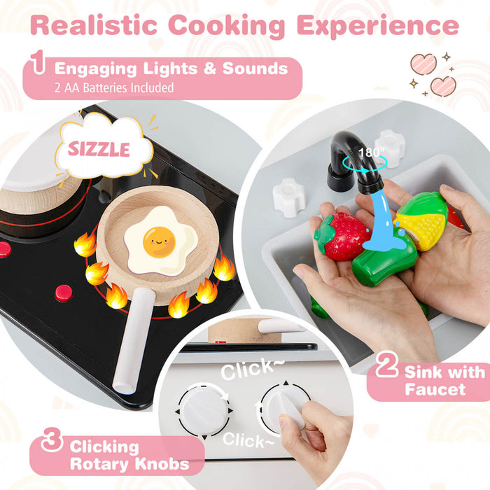 Costway Kids Kitchen Playset Avec Light Up Kitchen & Cooking Sounds Faucet D'evier De Four Blanc