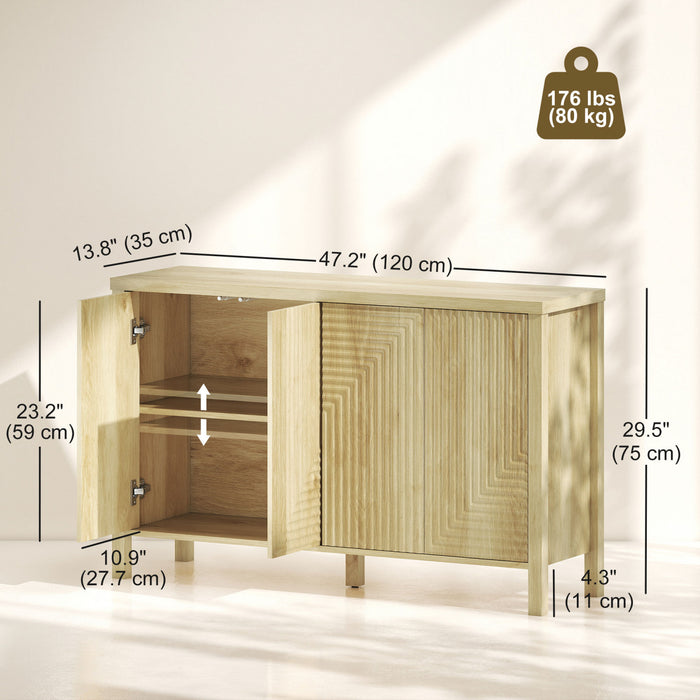 HOMCOM Buffet cannele avec portes a ouverture par pression, naturel