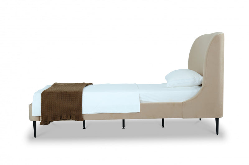 Lit une place Heather style milieu du siecle moderne en velours taupe et noir