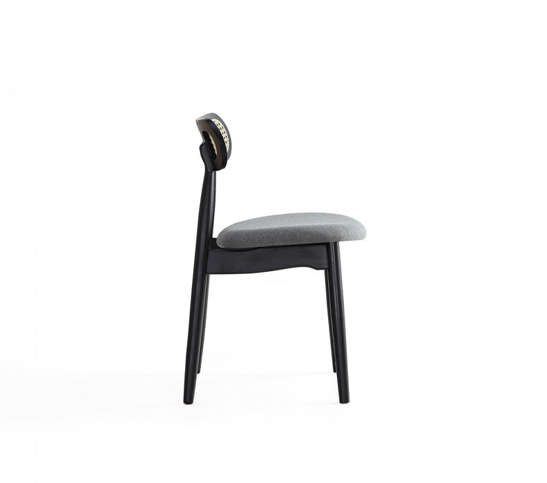 Chaise de salle a manger Colbert Industry Chic a dossier cannage en bois et assise rembourree, noir et gris - Lot de 4