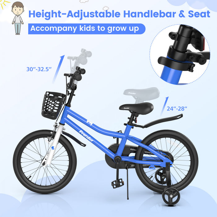 Velo Costway 18\" Pour Enfants Avec Roues D'entrainement Amovibles Et Panier Pour 4-8 Ans Bleu