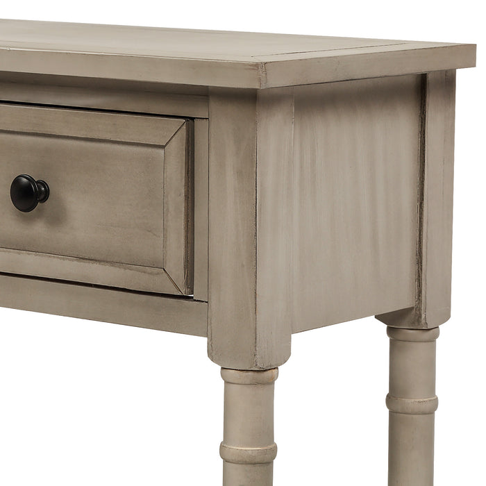 Table Console Phyllis En Bois Massif Avec Tiroirs Et Etagere Inferieure - Gris