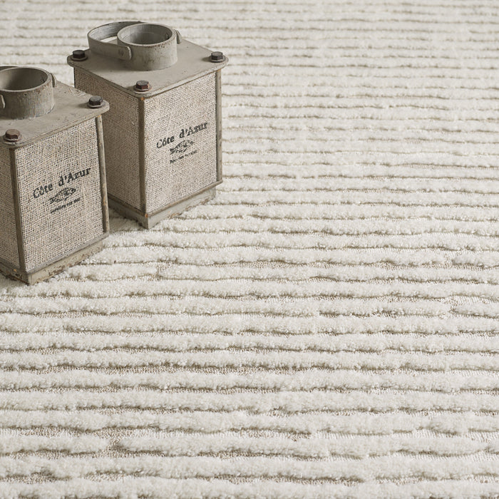 Carpette à poil long Quinto beige à motif de vagues - 5 pi 7 po x 7 pi 3 po 