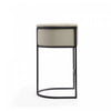 Cosmopolitan Mid-Century Modern Metal Upholstered Barstool in Stone Gray | Tabouret de bar moderne du milieu du siecle en metal et tissu, coloris gris pierre