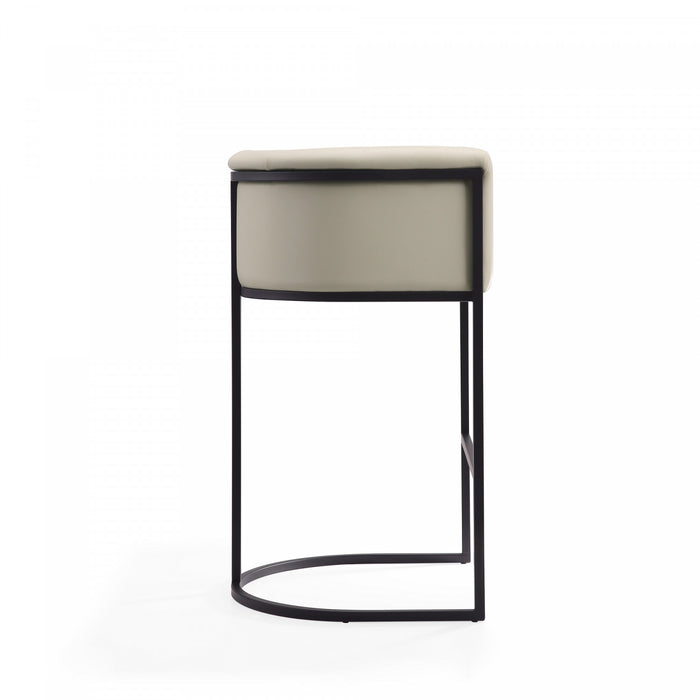 Tabouret de bar moderne du milieu du siecle en metal et tissu, coloris gris pierre