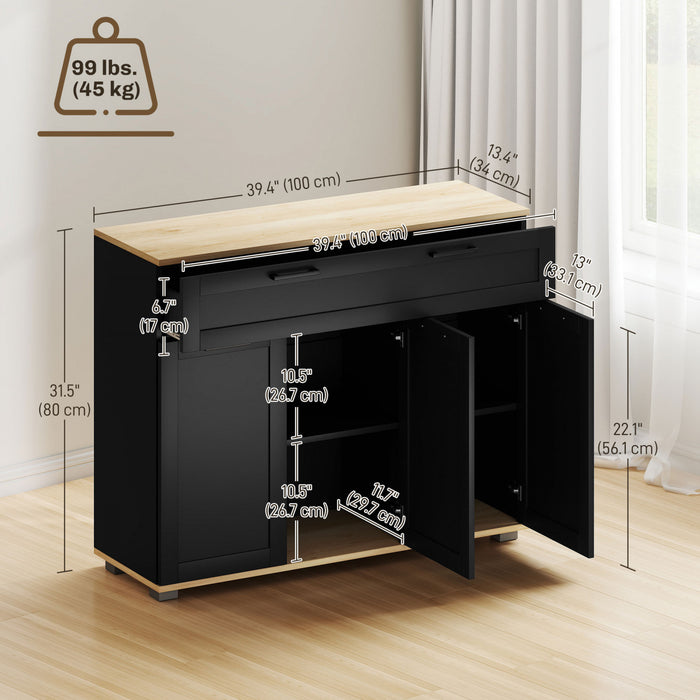 HOMCOM Buffet avec Tiroir et Etageres Ajustables, Noir