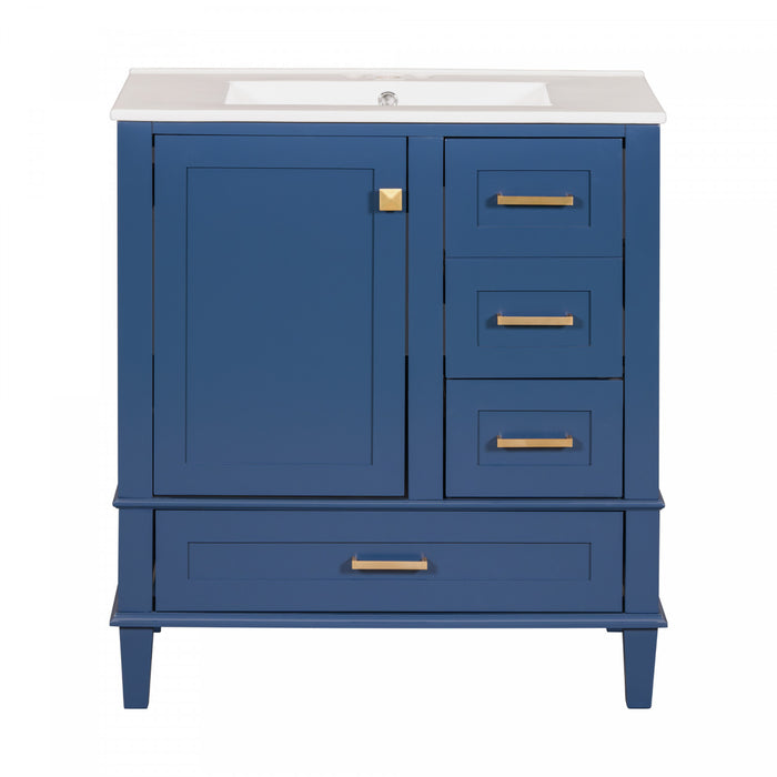 Olivia meuble de salle de bain 30\" avec vasque et tiroirs de rangement, bleu