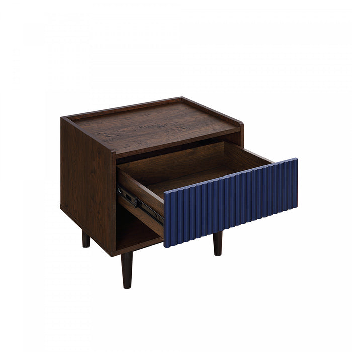 Table de nuit Duane style milieu du siecle 20\" a cannelures en bleu marine (1 tiroir) - Lot de 2