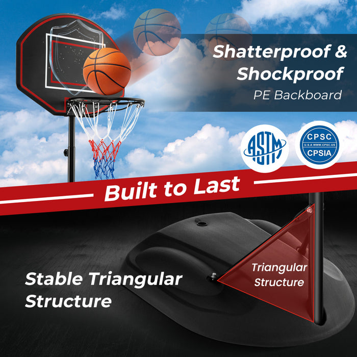 Systeme De But De Basket-ball Portable Reglable De 5,5 A 7,5 Pieds Avec Panneau Arriere De Basket-ball Incassable