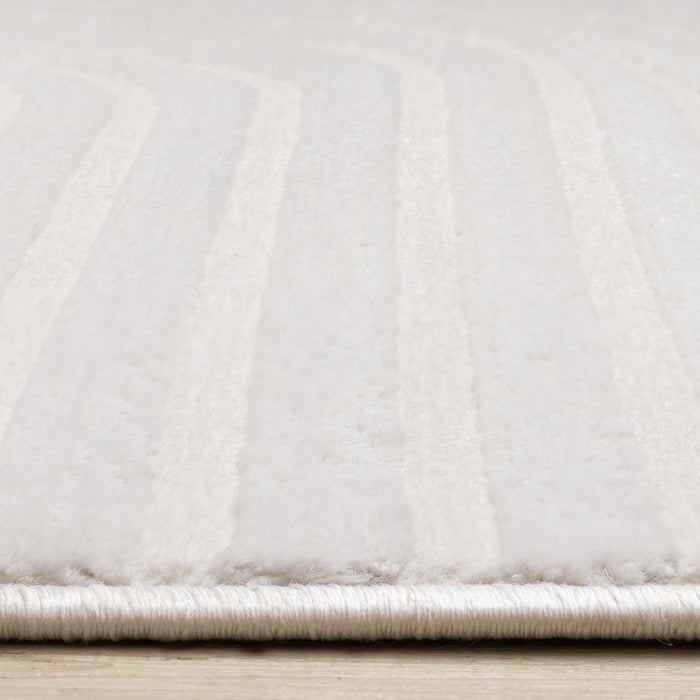 Carpette Leonardo blanche et grise à motif de rayures modernes - 7 pi 10 po x 10 pi 6 po