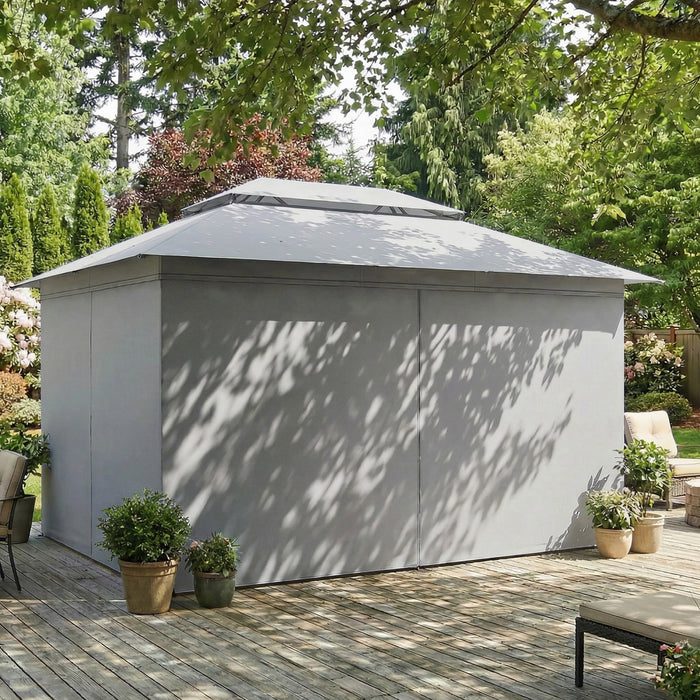 Outsunny Tonnelle de Jardin 400 x 300 cm, Toit Double UPF50+, Gris Fonce