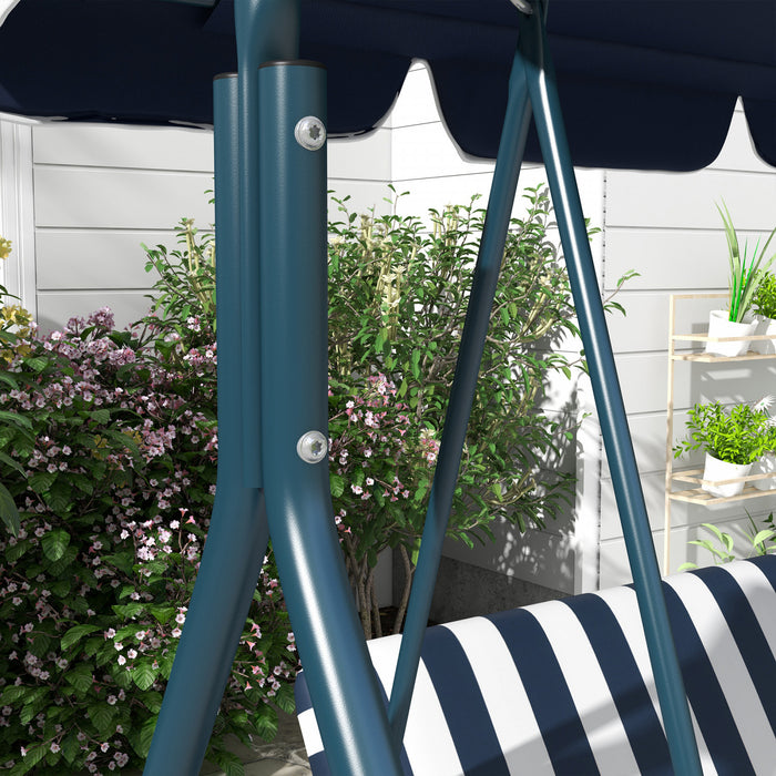 Outsunny Balancoire De Patio A 3 Places Avec Auvent Reglable, Bleu Et Blanc