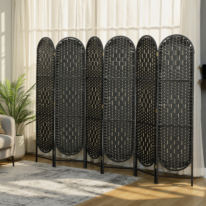 HOMCOM Paravent 6 Panneaux, Ecran Pliable Bohemien, Noir
