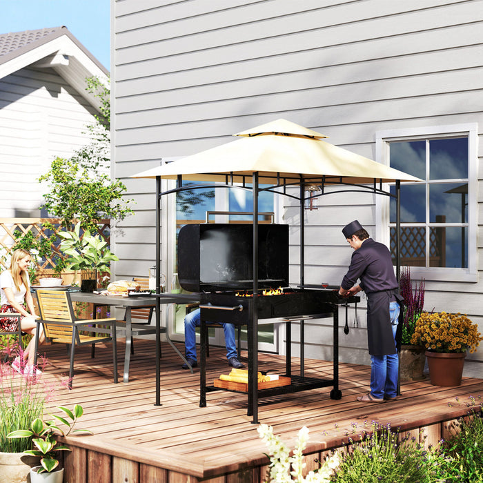 Outsunny Tonnelle De Barbecue A Deux Niveaux, 8' X 5', Beige
