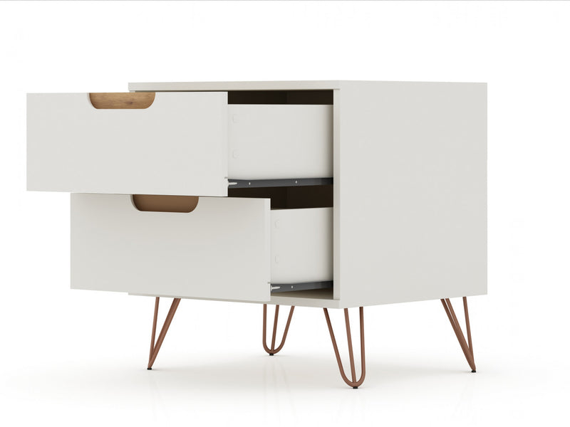 Table de nuit Rockefeller Mid-Century Modern 20\" en blanc casse (2 tiroirs) - Lot de 2