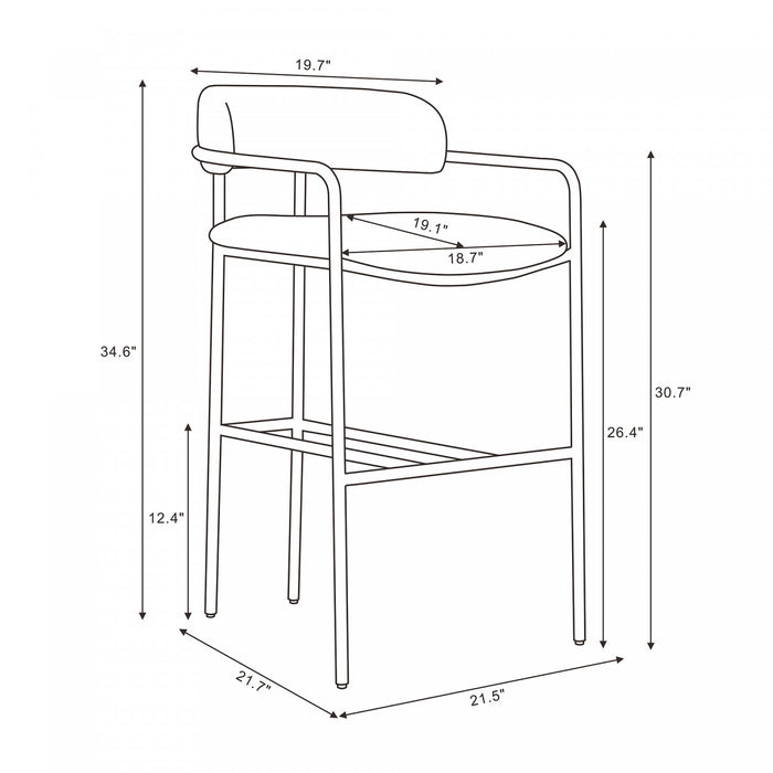 Tabouret de comptoir moderne mi-siecle en metal et tissu, coloris curcuma