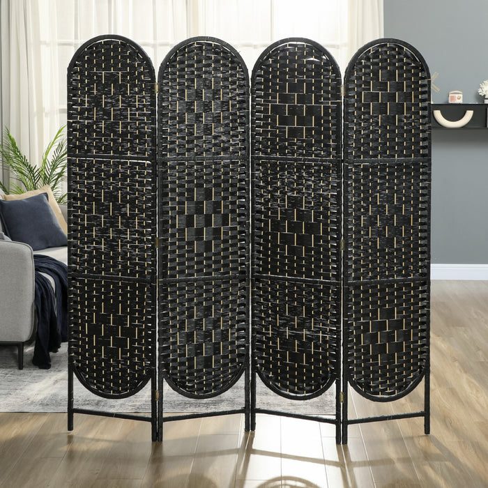 HOMCOM Paravent 4 Panneaux, Ecran Pliable Bohemien, Noir