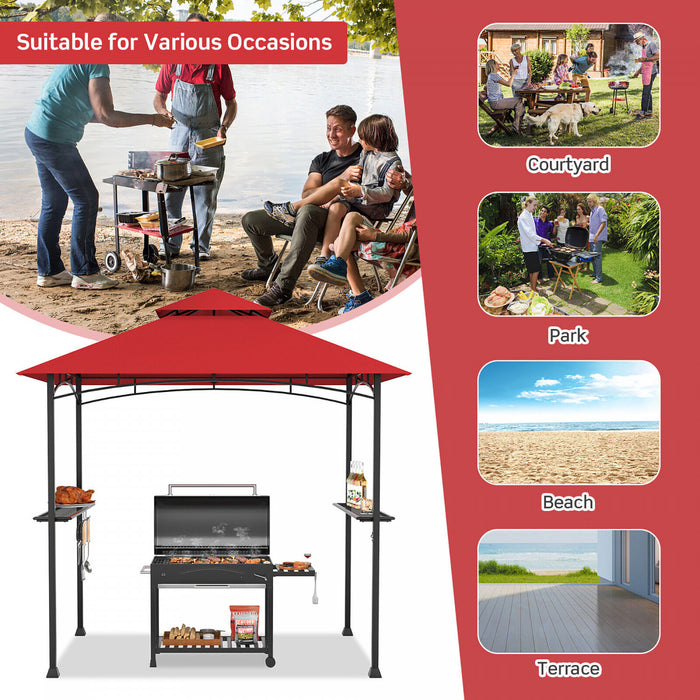 8’ X 5’ Barbecue Grill Gazebo Barbecue A 2 Niveaux Canopy Ventile Etageres Superieures Abri Vin
