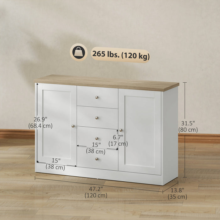 HOMCOM Buffet, meuble de cuisine avec rangement, blanc