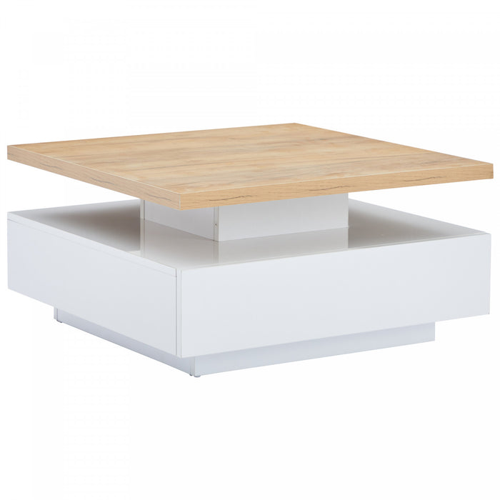 Liam table basse pivotante – table avec plateau rotatif a 360°, blanc