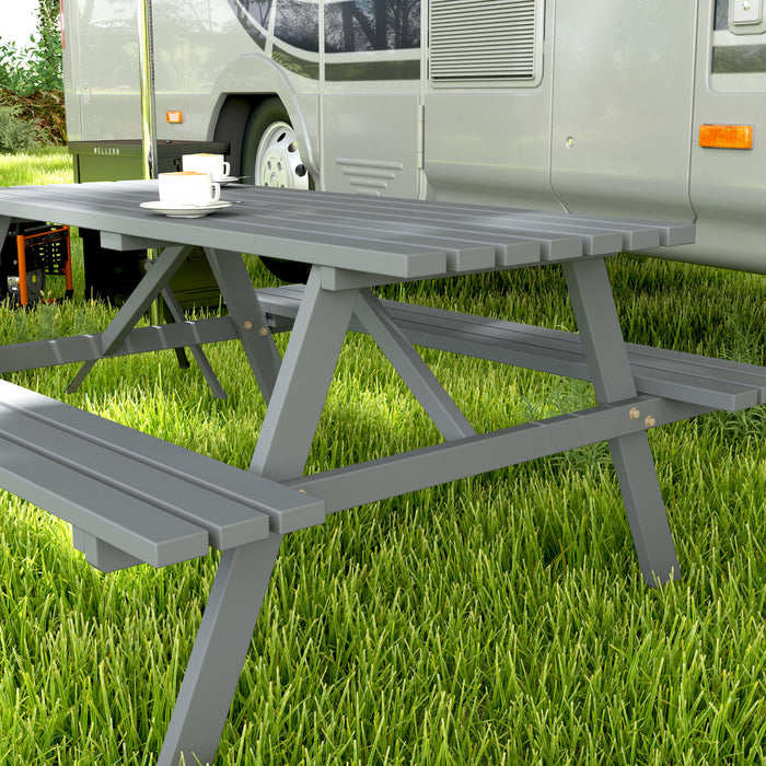 Outsunny Ensemble Table de Pique-Nique en Bois avec Bancs Integres et Trou pour Parasol, Gris