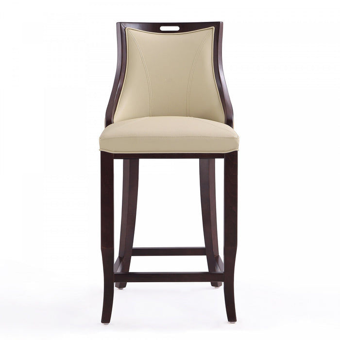 Tabouret de bar en bois traditionnel Emperor avec assise rembourree creme - Lot de 2