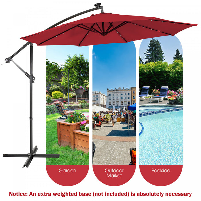 Costway Parasol deporte solaire 10FT 32 LED eclairees Wine pour patio exterieur