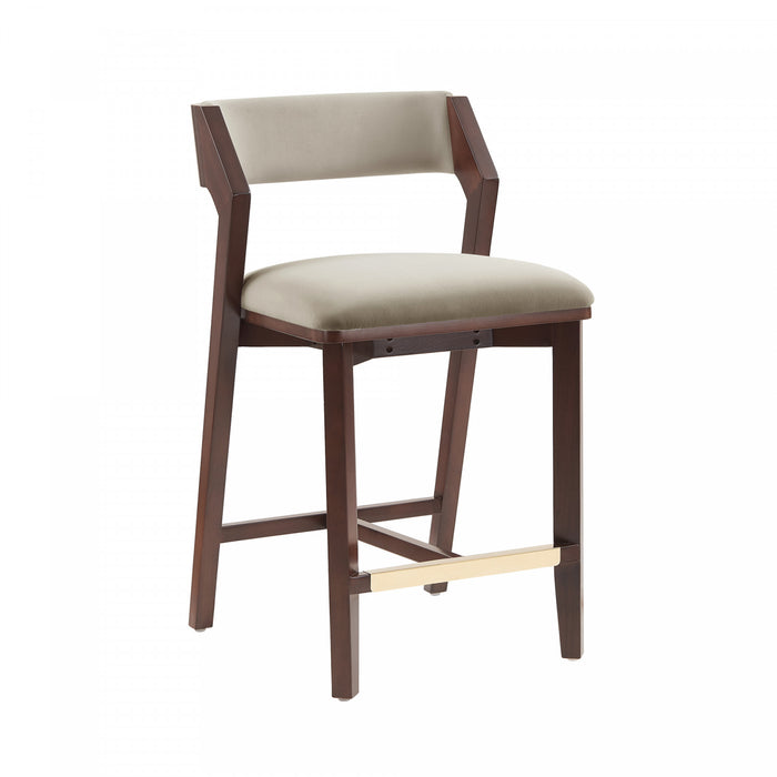 Tabouret de comptoir moderne Patricia en bois avec revetement en lin