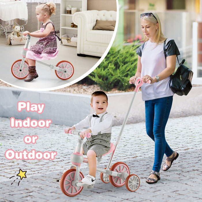 Costway 4 En 1 Enfants Tricycles Avec Poignee De Poussee Et Roues D'entrainement Bebe Equilibre Velo Rose