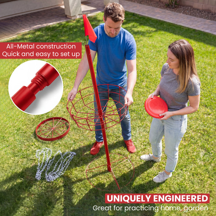 Soozier Panier de Pratique a 24 Chaines pour Disc Golf, Rouge et Argent