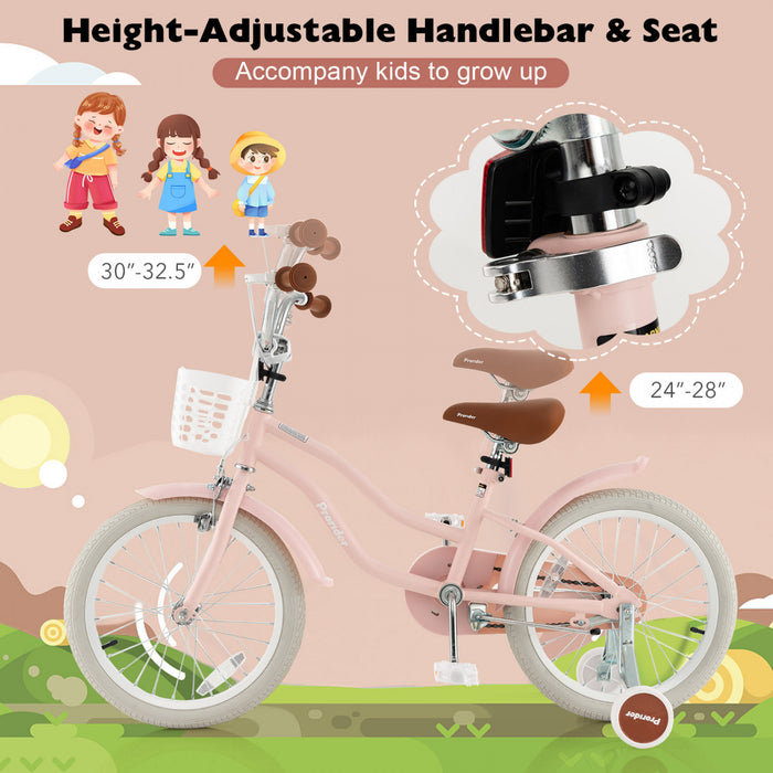 Costway 18\" Enfants Velo Tout-petit Velo Avec Roue D'entrainement Pour 4-8 Ans Vieux Rose