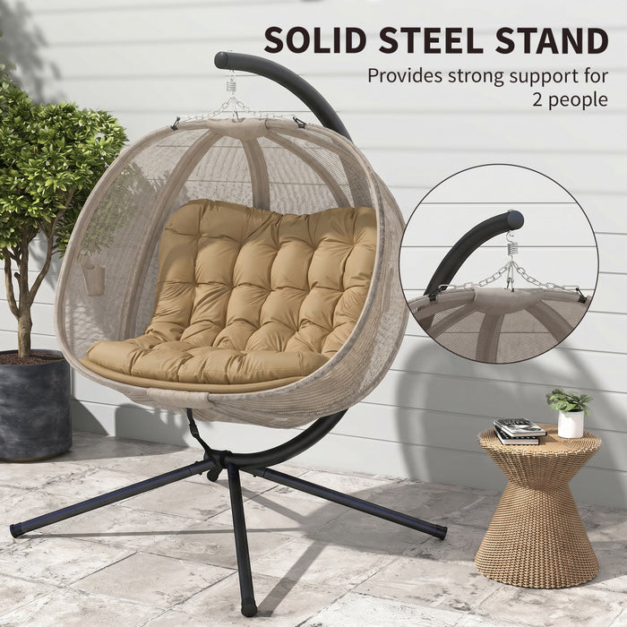 Outsunny Fauteuil Œuf Suspendu Double avec Support, Chaise Suspendue, Kaki