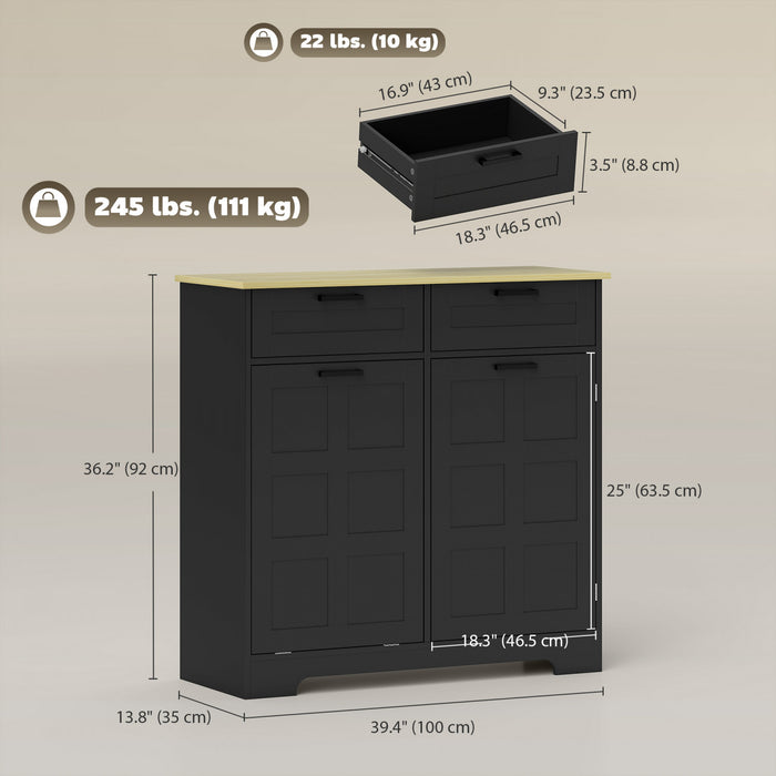 HOMCOM Meuble a Dechets Basculant, Ilot central avec Meuble a Dechets, Noir