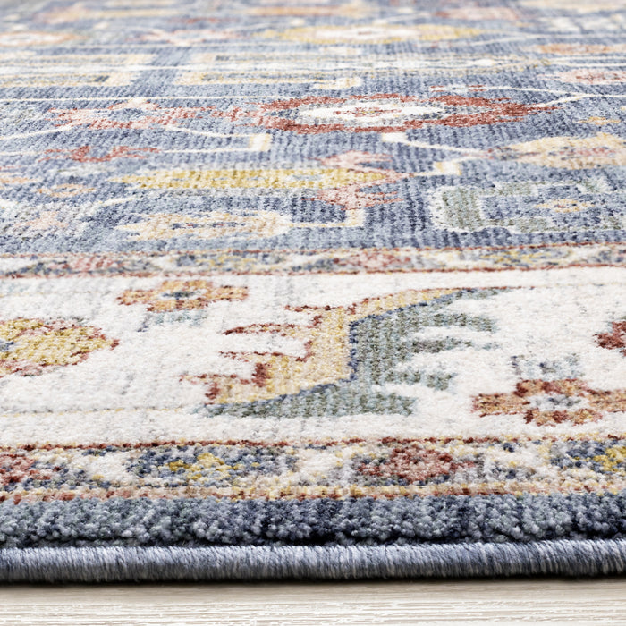 Tapis Olivia bleu a inspire tribal avec bordure, 7'10\" x 10'2\"