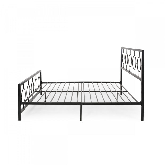 Robert Cadre De Lit En Metal Avec Tete Et Pied De Lit Au Design Circulaire, Taille King, Noir