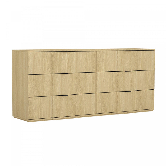 Commode Clive style milieu du siecle 72\" en chene naturel (6 tiroirs)