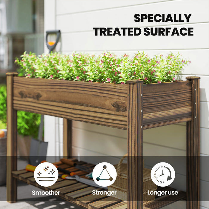 Outsunny Bac de Plantation sureleve avec Etagere de Rangement, Carbonise