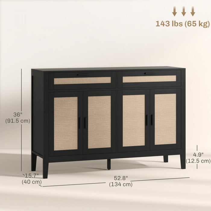 HOMCOM Buffet de 53\" avec tiroirs et portes de rangement, noir