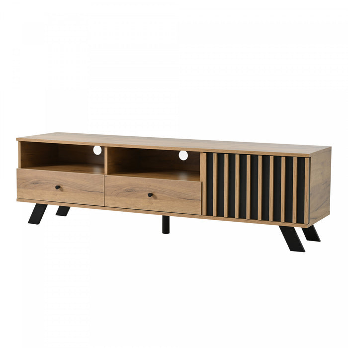 Lucas meuble TV – meuble avec tiroirs de rangement et etageres ouvertes, finition naturelle
