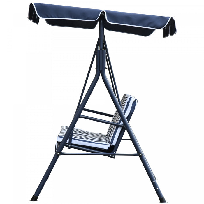 Balancoire De Porche Pour 3 Places Rembourree Chaise Longue De Jardin Hamac De Terrasse Avec Cadre Et Auvent Bleu