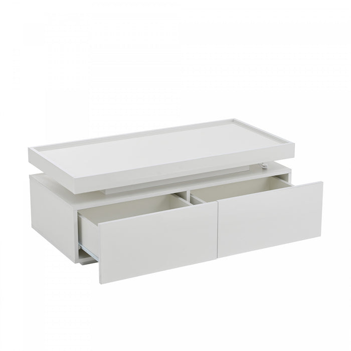 Aiden table basse LED – table basse avec tiroirs de rangement et eclairage controle par application, blanc