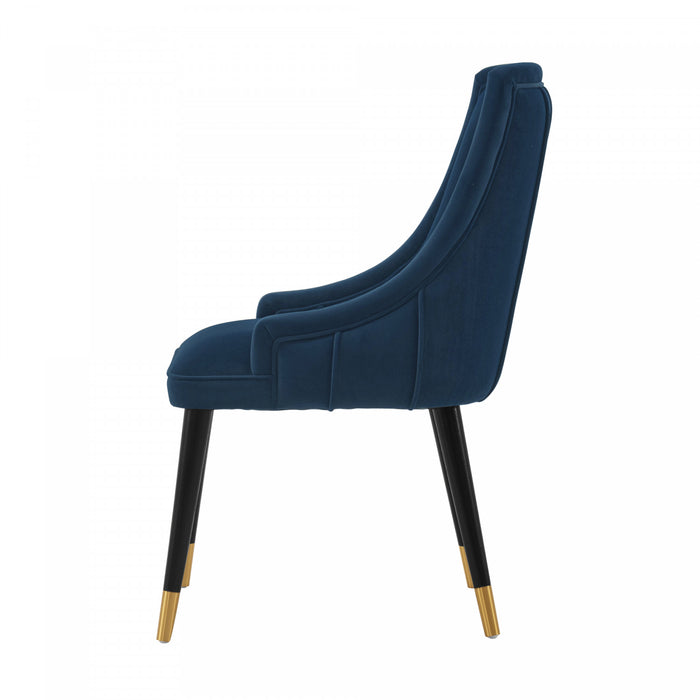 Chaise de salle a manger moderne en bois Eda avec revetement en tissu bleu nuit - Lot de 2