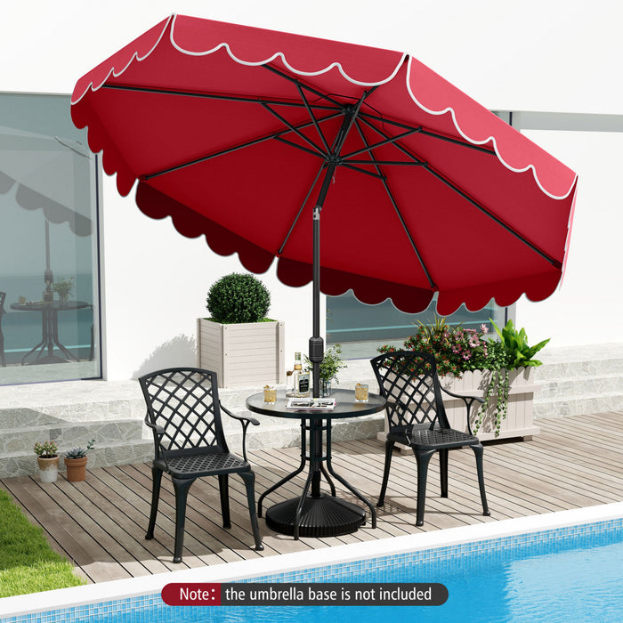 Parasol de patio Costway 10 FT avec reglage d'inclinaison a manivelle, bordures, haut ventile, 8 baleines, rouge