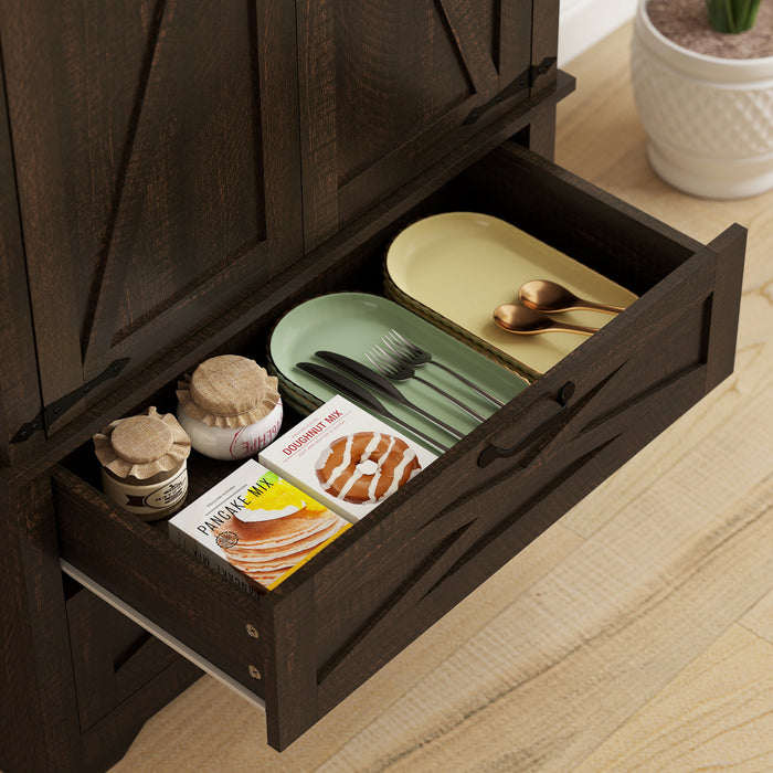 HOMCOM Armoire garde-manger de cuisine 64\" avec portes et tiroirs, Brun