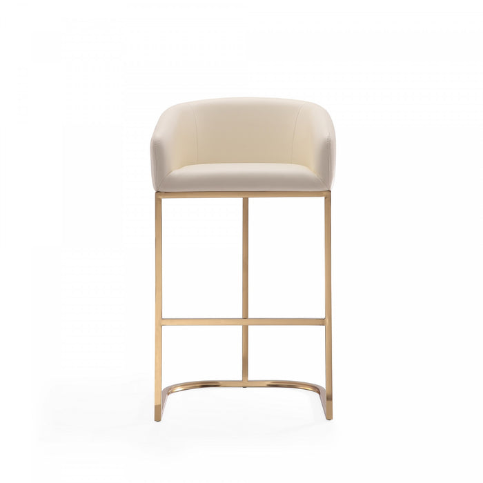 Tabouret de bar rembourre en metal style mid-century moderne Louvre, creme - Lot de 2