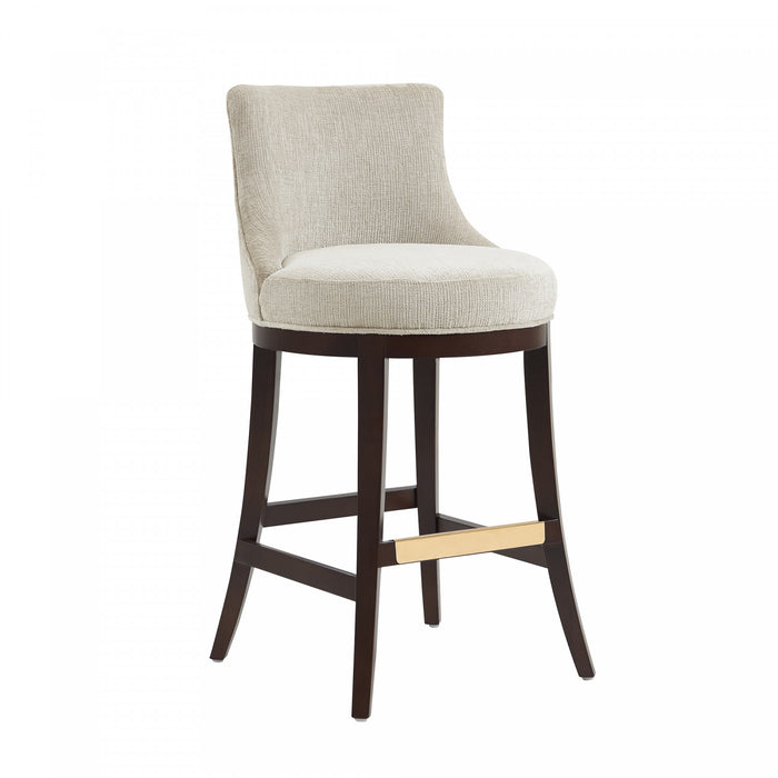 Tabouret de bar moderne en bois Lucia, revetu de chenille, coloris naturel