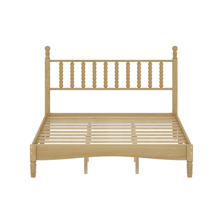 Oliver Lit Plateforme Retro en Bois avec Tete de Lit en Forme de Gourde et Support en Lattes en Bois Robustes, Taille Queen, Naturel