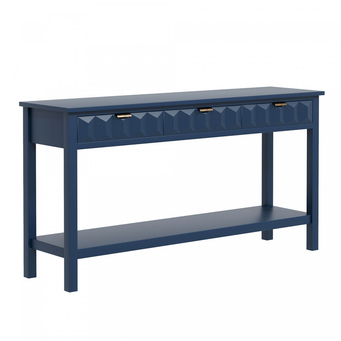 Table d'entree Oliver 60'' en placage de sapin avec design en nid d'abeille et tiroirs, bleu marine