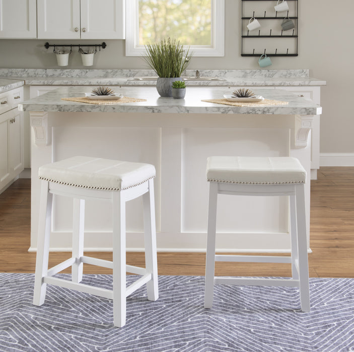 Tabouret Claridge de hauteur comptoir en tissu et sans dossier - blanc